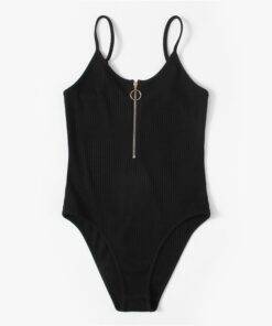 Women’s O-Ring Zipper Black Cami Bodysuit Body Suits FASHION & STYLE cb5feb1b7314637725a2e7: Black 