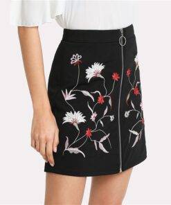 Women’s Embroidered Floral Print Skirt FASHION & STYLE Shorts & Skirts cb5feb1b7314637725a2e7: Black 