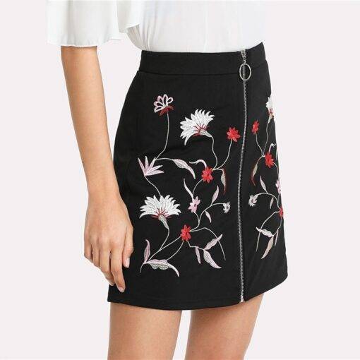 Women’s Embroidered Floral Print Skirt FASHION & STYLE Shorts & Skirts cb5feb1b7314637725a2e7: Black