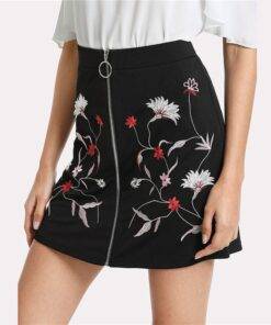Women’s Embroidered Floral Print Skirt FASHION & STYLE Shorts & Skirts cb5feb1b7314637725a2e7: Black