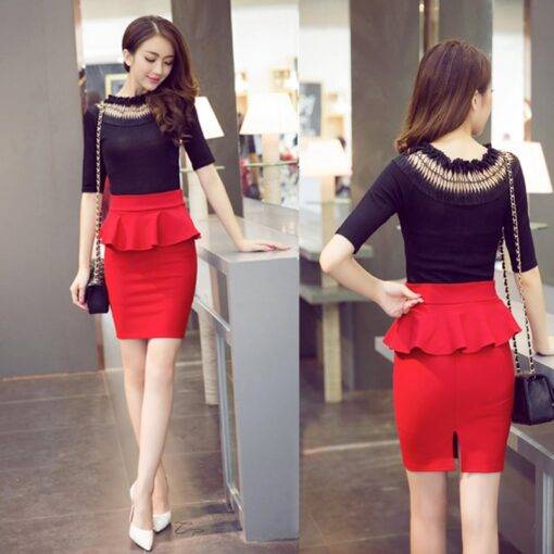 Women’s Pencil Skirts With Basque FASHION & STYLE Shorts & Skirts cb5feb1b7314637725a2e7: Black|Red