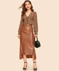 Women’s Brown Elegant Style Split Skirt FASHION & STYLE Shorts & Skirts cb5feb1b7314637725a2e7: Brown 