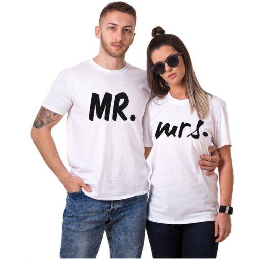Mr. and Mrs. Printed Couple Matching T-Shirt Family Matching Outfit FASHION & STYLE cb5feb1b7314637725a2e7: Men Black|Men Gray|Men White|Women Black|Women Gray|Women White
