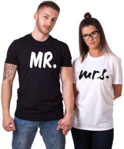 Mr. and Mrs. Printed Couple Matching T-Shirt Family Matching Outfit FASHION & STYLE cb5feb1b7314637725a2e7: Men Black|Men Gray|Men White|Women Black|Women Gray|Women White 