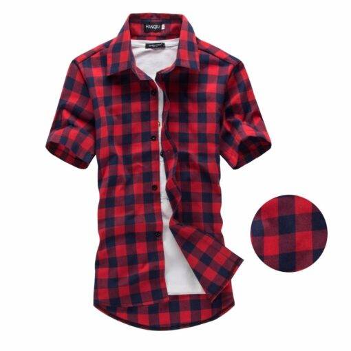 Summer Short-Sleeved Plaid Cotton Men’s Shirt FASHION & STYLE Men & Women Fashion cb5feb1b7314637725a2e7: Black|Blue|Dark Blue|Green|Red / Blue|Red Black