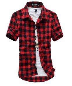 Summer Short-Sleeved Plaid Cotton Men’s Shirt FASHION & STYLE Men & Women Fashion cb5feb1b7314637725a2e7: Black|Blue|Dark Blue|Green|Red / Blue|Red Black 
