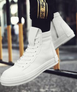 Men’s Hip Hop Spring Leather Sneakers SHOES, HATS & BAGS Sports Shoes & Floaters cb5feb1b7314637725a2e7: Black|Black White|White 