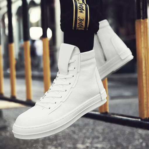 Men’s Hip Hop Spring Leather Sneakers SHOES, HATS & BAGS Sports Shoes & Floaters cb5feb1b7314637725a2e7: Black|Black White|White