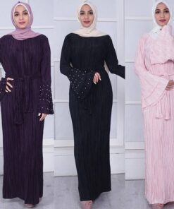 Women’s Islamic Long Pleated Cotton Prayer Dress FASHION & STYLE Men & Women Fashion cb5feb1b7314637725a2e7: Black|Pink|Purple 