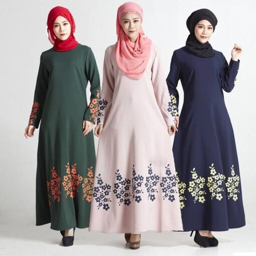 Fashion Muslim Floral Print Women’s Polyester Dress FASHION & STYLE Men & Women Fashion cb5feb1b7314637725a2e7: Blue|Green|Pink