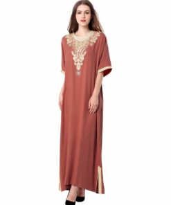 Casual Solid Muslim Women’s Cotton Dress FASHION & STYLE Men & Women Fashion cb5feb1b7314637725a2e7: Black|Blue|Light Brown|Navy Blue|Red