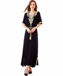 Casual Solid Muslim Women’s Cotton Dress FASHION & STYLE Men & Women Fashion cb5feb1b7314637725a2e7: Black|Blue|Light Brown|Navy Blue|Red 