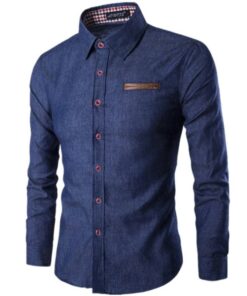 Fashion Casual Denim Men’s Shirt FASHION & STYLE Men & Women Fashion Men Fashion & Accessories cb5feb1b7314637725a2e7: Blue|Navy Blue 