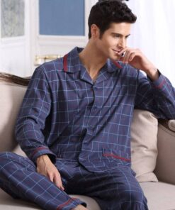 Men’s Checkered Cotton Long Sleeves Pajama Sets FASHION & STYLE Sleepwear cb5feb1b7314637725a2e7: Blue|Purple|White 