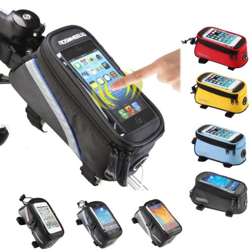 Water-Resistant Colorful PU/PVC Bicycle Bag with Phone Holder HEALTH & FITNESS cb5feb1b7314637725a2e7: Black|Black Blue|Black Blue Stripe|Black Green Stripe|Black Red|Black Red Stripe|Blue|Red|Yellow