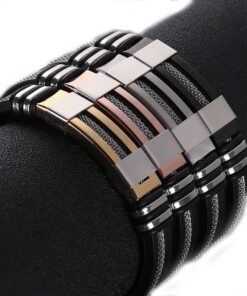 Men’s Stainless Steel and Silicone Black Bracelet JEWELRY & ORNAMENTS Men's Jewelry cb5feb1b7314637725a2e7: Black Gun Plated|Gold|Rose Gold|Silver Plated 