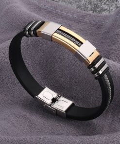 Men’s Stainless Steel and Silicone Black Bracelet JEWELRY & ORNAMENTS Men's Jewelry cb5feb1b7314637725a2e7: Black Gun Plated|Gold|Rose Gold|Silver Plated 