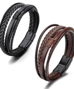 Men’s Leather Bracelet JEWELRY & ORNAMENTS Men's Jewelry 8d255f28538fbae46aeae7: Black|Black / Black|Black / Gold|Brown / Black 