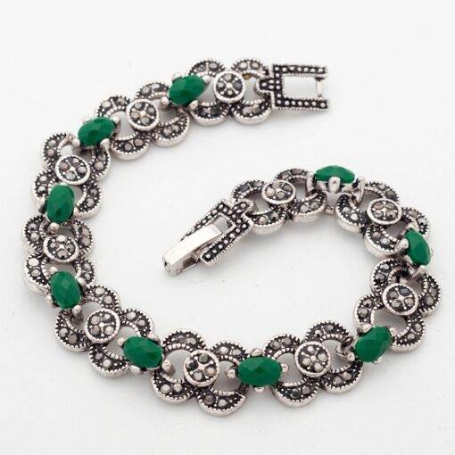 Indian Ethnic Bracelet With Green Stones Bracelets & Bangles JEWELRY & ORNAMENTS cb5feb1b7314637725a2e7: Antique Silver Plated