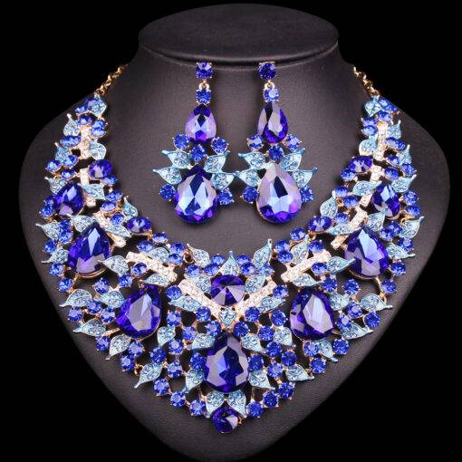 Crystal Rhinestones Necklace and Earrings Jewelry Set JEWELRY & ORNAMENTS Jewelry Sets cb5feb1b7314637725a2e7: Champagne Gold|Dark Blue|Multicolour