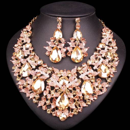 Crystal Rhinestones Necklace and Earrings Jewelry Set JEWELRY & ORNAMENTS Jewelry Sets cb5feb1b7314637725a2e7: Champagne Gold|Dark Blue|Multicolour