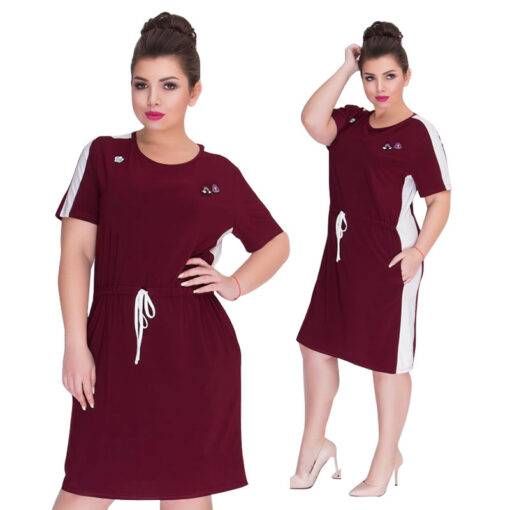 Casual Short Sleeved Straight Cotton Dress for Women Dresses & Jumpsuits FASHION & STYLE cb5feb1b7314637725a2e7: Burgundy|Navy Blue