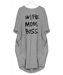 Women’s Casual Wife Mom Boss Printed Dress Dresses & Jumpsuits FASHION & STYLE cb5feb1b7314637725a2e7: Army Green|Black|Gray|Navy Blue|Pink|Wine Red 