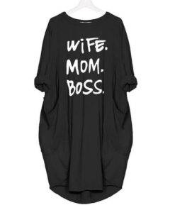 Women’s Casual Wife Mom Boss Printed Dress Dresses & Jumpsuits FASHION & STYLE cb5feb1b7314637725a2e7: Army Green|Black|Gray|Navy Blue|Pink|Wine Red 