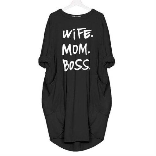 Women’s Casual Wife Mom Boss Printed Dress Dresses & Jumpsuits FASHION & STYLE cb5feb1b7314637725a2e7: Army Green|Black|Gray|Navy Blue|Pink|Wine Red