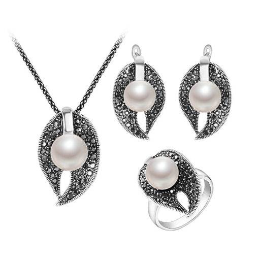 Black Crystal And Imitation Pearl Jewelry Set Bridal Sets WEDDING & GIFTS 8d255f28538fbae46aeae7: Pearl