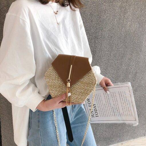 Women’s Hexagon Shaped Straw Bag Hand Bags & Wallets SHOES, HATS & BAGS cb5feb1b7314637725a2e7: Beige|Black|Brown|Dark Green|Gray|Pink|White|Yellow Brown