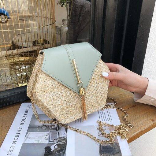 Women’s Hexagon Shaped Straw Bag Hand Bags & Wallets SHOES, HATS & BAGS cb5feb1b7314637725a2e7: Beige|Black|Brown|Dark Green|Gray|Pink|White|Yellow Brown