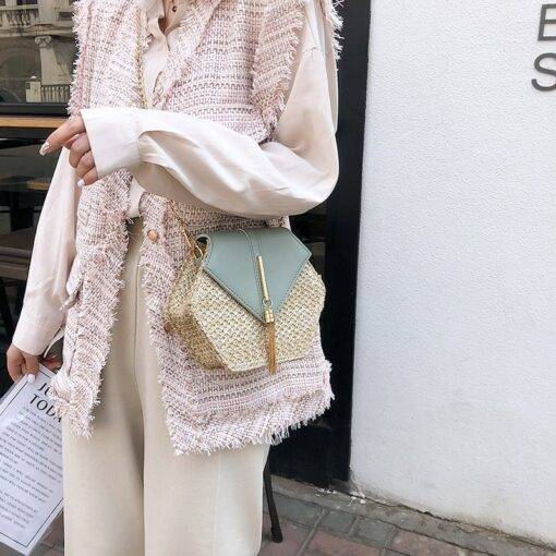 Women’s Hexagon Shaped Straw Bag Hand Bags & Wallets SHOES, HATS & BAGS cb5feb1b7314637725a2e7: Beige|Black|Brown|Dark Green|Gray|Pink|White|Yellow Brown