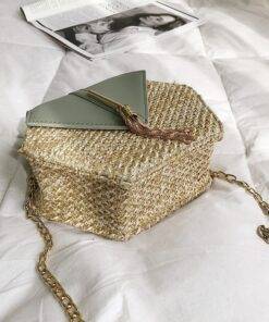 Women’s Hexagon Shaped Straw Bag Hand Bags & Wallets SHOES, HATS & BAGS cb5feb1b7314637725a2e7: Beige|Black|Brown|Dark Green|Gray|Pink|White|Yellow Brown 