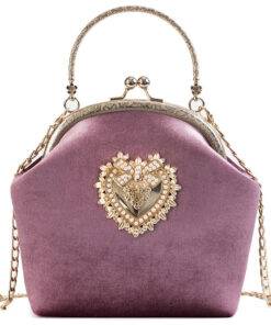 Women’s Golden Heart Velvet Handbag Hand Bags & Wallets SHOES, HATS & BAGS cb5feb1b7314637725a2e7: Black|Gray|Green|Pink|Wine