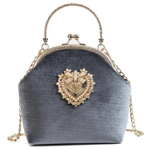 Women’s Golden Heart Velvet Handbag Hand Bags & Wallets SHOES, HATS & BAGS cb5feb1b7314637725a2e7: Black|Gray|Green|Pink|Wine