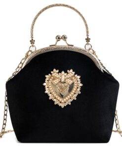 Women’s Golden Heart Velvet Handbag Hand Bags & Wallets SHOES, HATS & BAGS cb5feb1b7314637725a2e7: Black|Gray|Green|Pink|Wine 