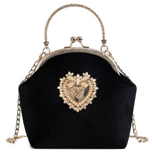 Women’s Golden Heart Velvet Handbag Hand Bags & Wallets SHOES, HATS & BAGS cb5feb1b7314637725a2e7: Black|Gray|Green|Pink|Wine