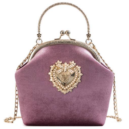 Women’s Golden Heart Velvet Handbag Hand Bags & Wallets SHOES, HATS & BAGS cb5feb1b7314637725a2e7: Black|Gray|Green|Pink|Wine