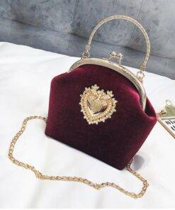 Women’s Golden Heart Velvet Handbag Hand Bags & Wallets SHOES, HATS & BAGS cb5feb1b7314637725a2e7: Black|Gray|Green|Pink|Wine 