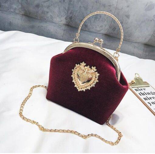 Women’s Golden Heart Velvet Handbag Hand Bags & Wallets SHOES, HATS & BAGS cb5feb1b7314637725a2e7: Black|Gray|Green|Pink|Wine