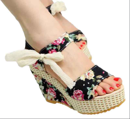 Floral Open-Toe Wedge Sandals Casual Shoes & Boots SHOES, HATS & BAGS cb5feb1b7314637725a2e7: Black|Floral|Gold|Silver
