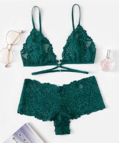 Women’s Floral Lace Embroidery Green Lingerie Set Bras & Lingerie FASHION & STYLE cb5feb1b7314637725a2e7: Green