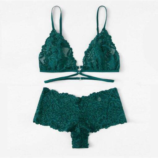 Women’s Floral Lace Embroidery Green Lingerie Set Bras & Lingerie FASHION & STYLE cb5feb1b7314637725a2e7: Green