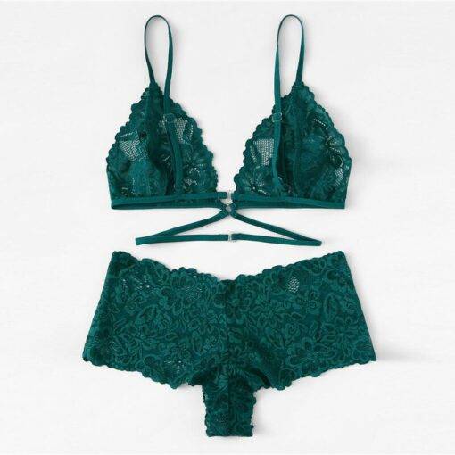 Women’s Floral Lace Embroidery Green Lingerie Set Bras & Lingerie FASHION & STYLE cb5feb1b7314637725a2e7: Green