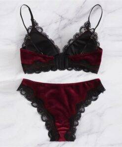 Women’s Velvet Scalloped Design Lingerie Set Bras & Lingerie FASHION & STYLE cb5feb1b7314637725a2e7: Burgundy|Green 