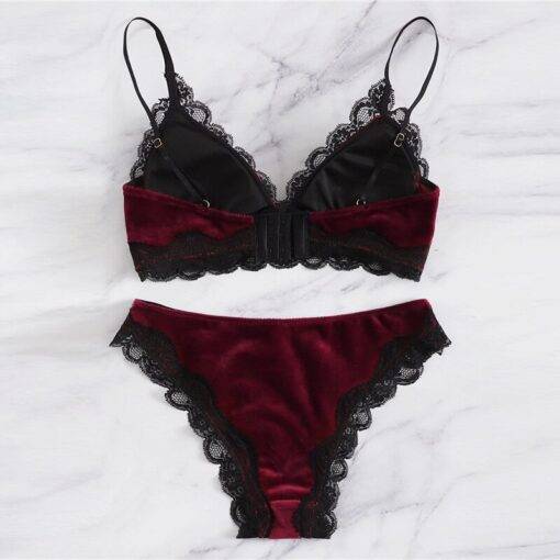 Women’s Velvet Scalloped Design Lingerie Set Bras & Lingerie FASHION & STYLE cb5feb1b7314637725a2e7: Burgundy|Green