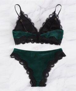 Women’s Velvet Scalloped Design Lingerie Set Bras & Lingerie FASHION & STYLE cb5feb1b7314637725a2e7: Burgundy|Green 