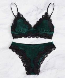 Women’s Velvet Scalloped Design Lingerie Set Bras & Lingerie FASHION & STYLE cb5feb1b7314637725a2e7: Burgundy|Green 