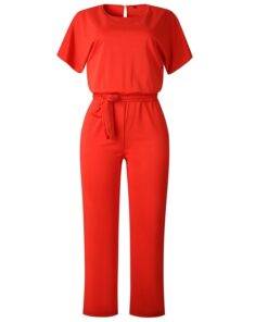 Women’s O-Neck Belted Jumpsuit Dresses & Jumpsuits FASHION & STYLE cb5feb1b7314637725a2e7: Beige|Black|Blue|Navy Blue|Pink|Red|Yellow 